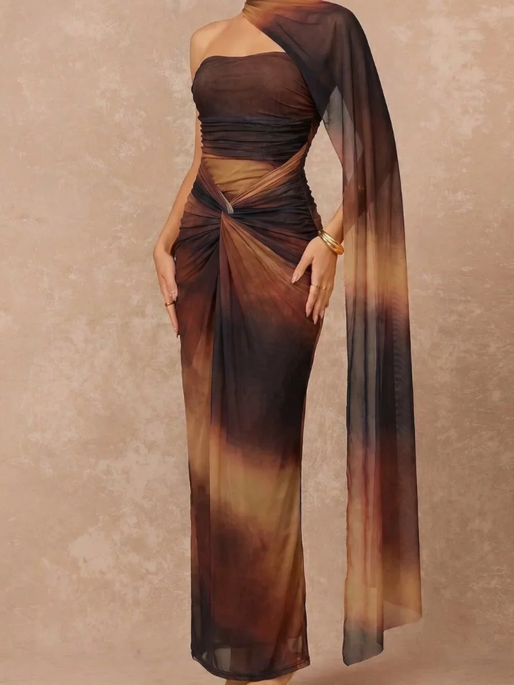 Multicolor Party Women's Twist Pencil Maxi Asymmetrical Neck Bodycon Dress